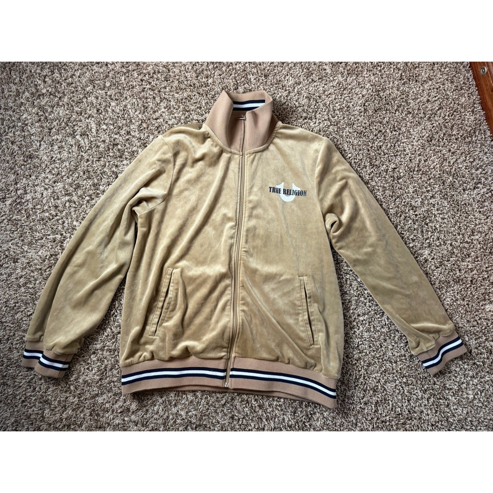 True Religion‎ Velour Tour Track Men's Size Medium Travertine Beige Full Zip